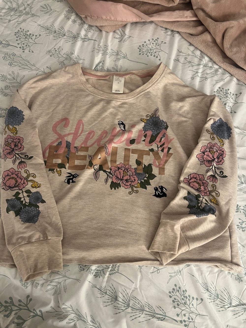 Disney Sleeping Beauty Beige Floral Crewneck Sweatshirt